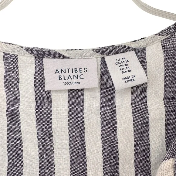 Antibes Blanc Blue White Linen Tunic Dress Preppy Beach Women's Medium - Picture 5 of 8